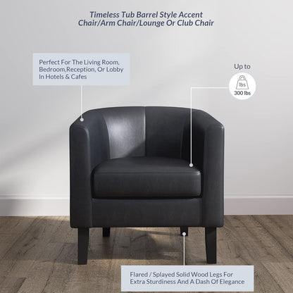Living Room Chair, Faux Leather Round Accent Barrel Chair, Club Tub Sofa Chair For Bedroom, Corner Chair With Flared Legs And