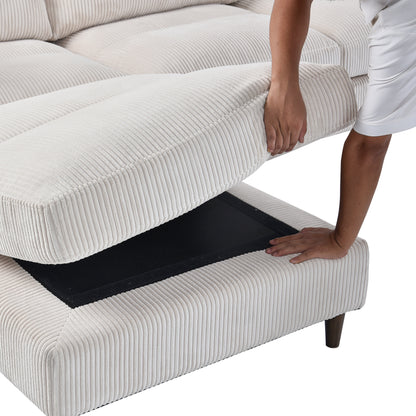 U-Shaped Convertible Modern Corduroy Sectional Sofa Set with Pillows and Footstool, 6-Seat Oversized Sofa for Living Room,