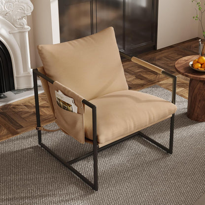 Sling Accent Chair For Living Room, Mid Modern Metal Frame Armchair For Reading Room, Bedroom Chair With Removable Storage Bag,