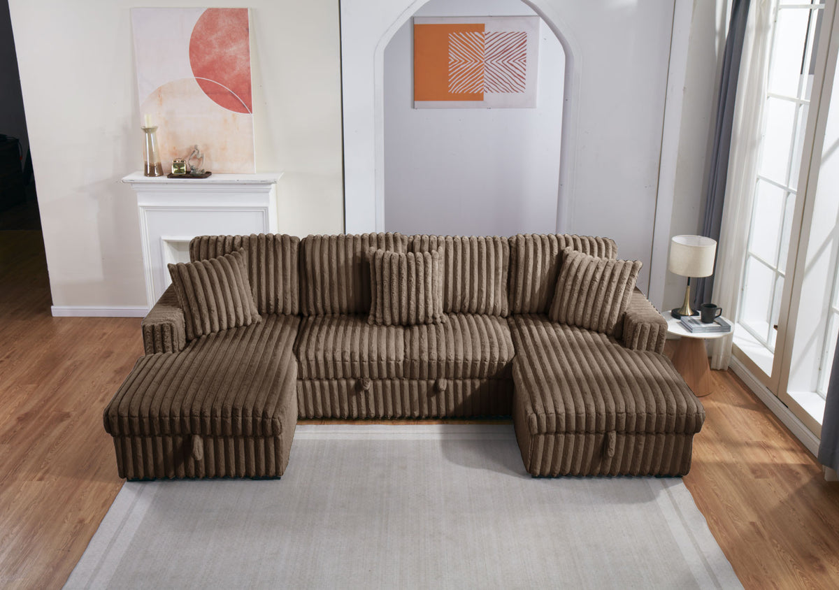 Brown Pull Bed Storage Chaise Sectional Sofa - Versatile Modern Convertible Couch with Sleep Function and Ample Storage,