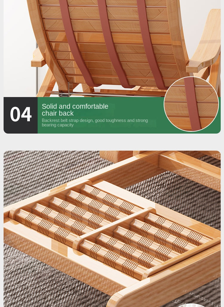 UVR Adult Recliner Folding Rocking Chair Living Room Armchair Bed Office Lunch Break Nap Backrest Stool Bamboo Chaise Longue