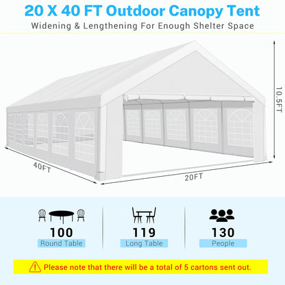 20x40FT Party Tent Heavy Duty Outdoor White Gazebo Event Shelter Wedding Canopy Tent for Parties Carport BBQ with Removable Sidewall Windows, Powder Coating (Better Than Galvanized)