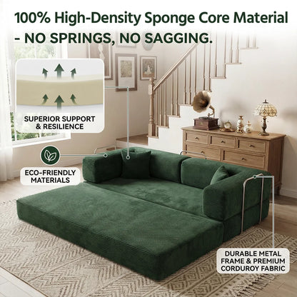 Queen Size Futon Sofa Bed 79' Convertible Couch 4-in-1 Folding Corduroy Boneless Sleeper Loveseat for Living Room