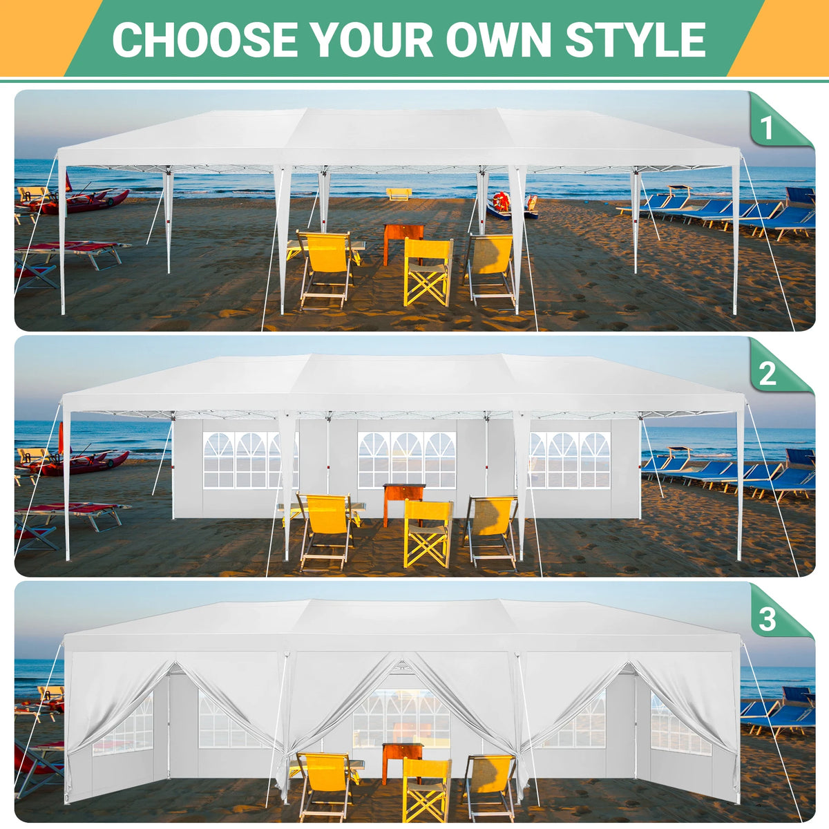 10x30ft Pop Up Canopy Tent with 8 Sidewalls Tents for Party Waterproof Camping Canopy,Outdoor Portable Gazebo for Backyard