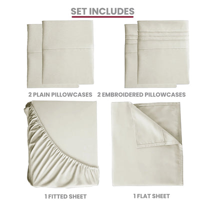 6Pcs Sheet Sets - Extra Soft Hotel Bed Sheets 16 inches Deep Pocket - Deep Pocket Fitted Sheet, Flat Sheet And 4 Pillowcases