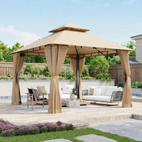 Aoxun 10x10FT Gazebo with Mosquito Netting Double Roof Outdoor Party Tent with Zipper Screens for Backyard Garden