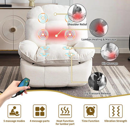 Electric Recliner Relax Chair with Heating, USB-A and USB-C Charging Ports for Bedroom, Living Room, Study - White