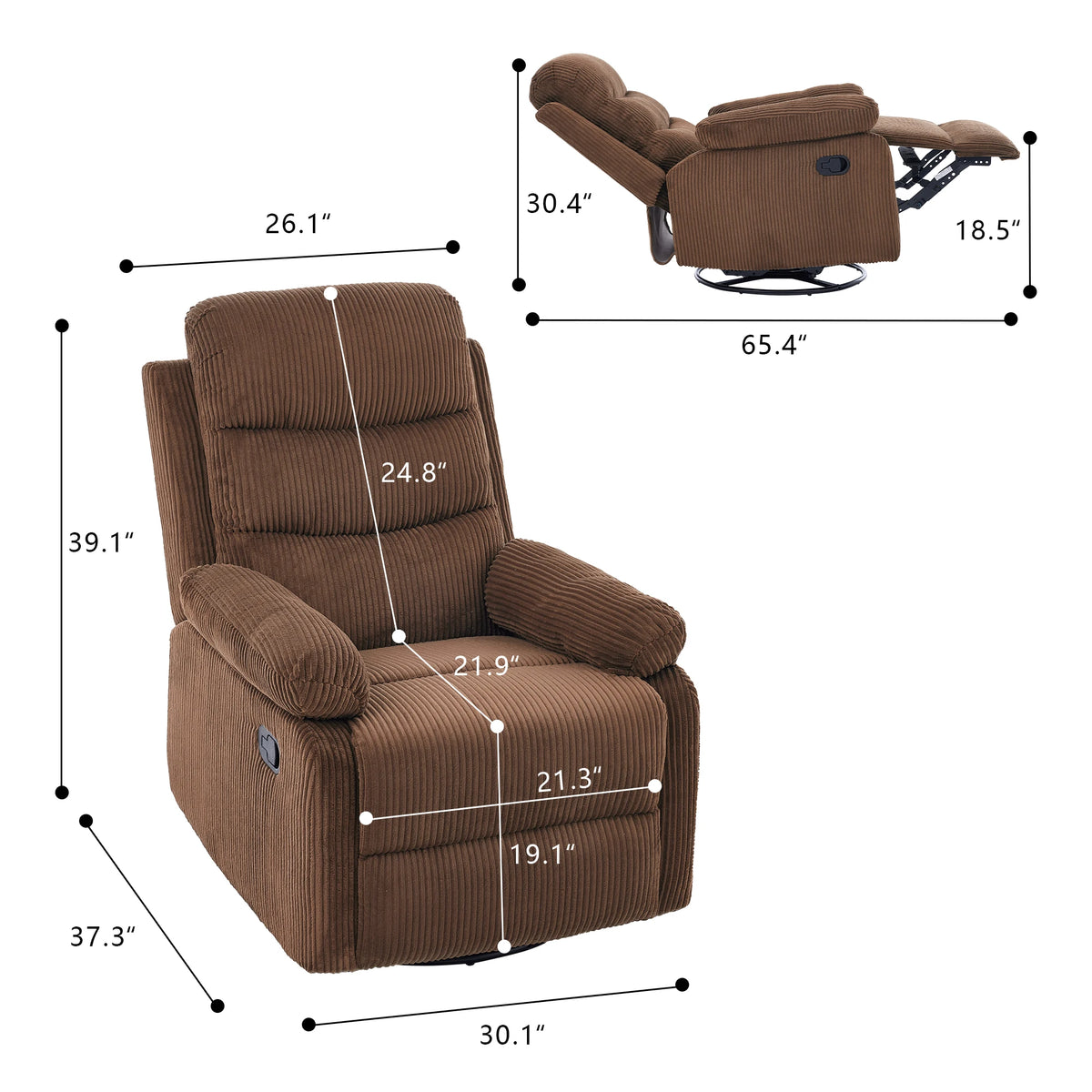 Corduroy Swivel Recliner Chair, Manual Reclining with Footrest, Comfortable Single Sofa for Living Room Bedroom