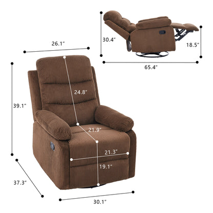 Corduroy Swivel Recliner Chair, Manual Reclining with Footrest, Comfortable Single Sofa for Living Room Bedroom