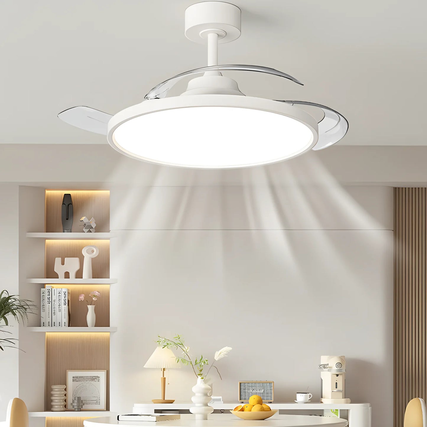 Modern Ceiling Fan Sealing Fan Led Lighting Silent Invisible Blade Lamps Suitable for Living Room Dining Room Study Kitchen