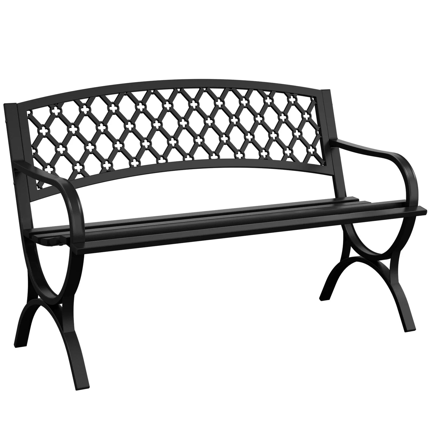 50" Heavy-Duty Garden Bench,600LBS Wrought Iron Welcome Patio Bench with PVC Back and, Outdoor Bench with Armrests for Porch