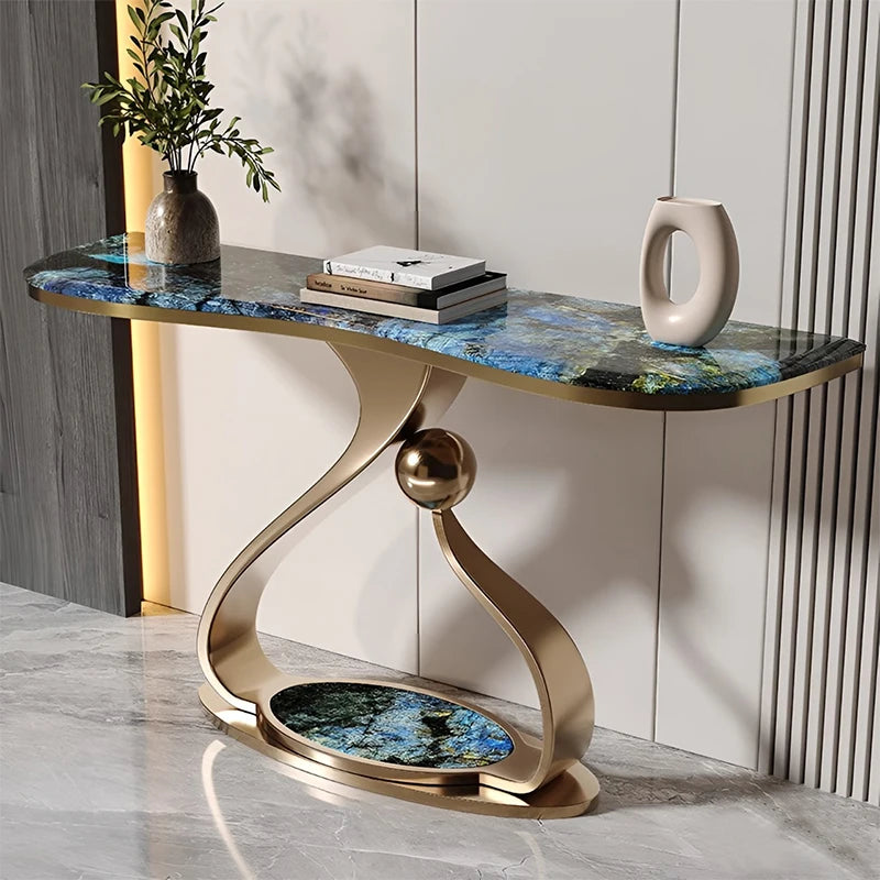 Modern Entryway Hallway Extendable Stone Top Italian Light Luxury Long Narrow Console Table Metal Base Customizable Design