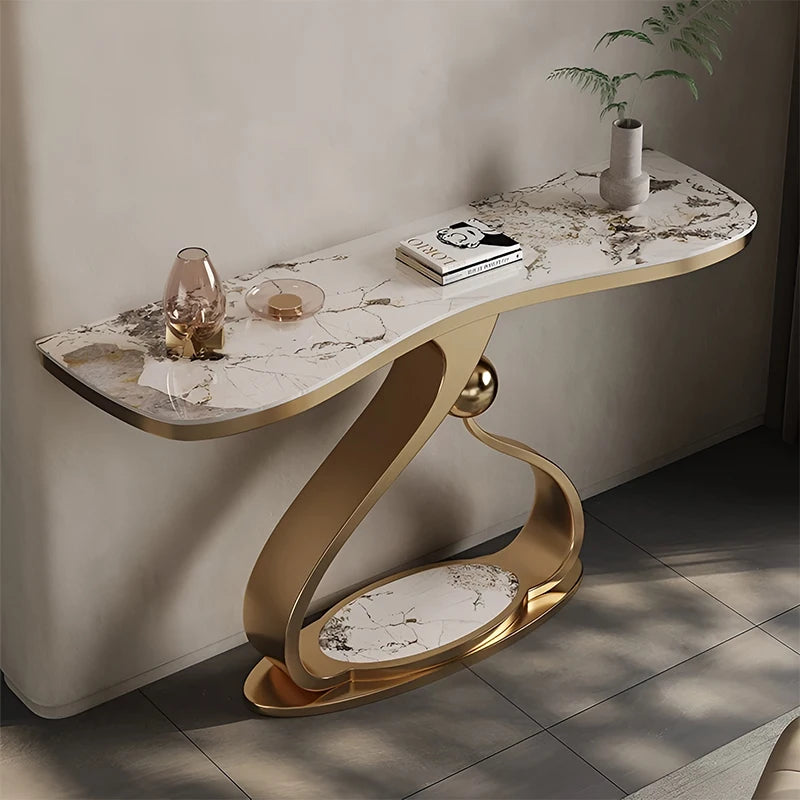 Modern Entryway Hallway Extendable Stone Top Italian Light Luxury Long Narrow Console Table Metal Base Customizable Design
