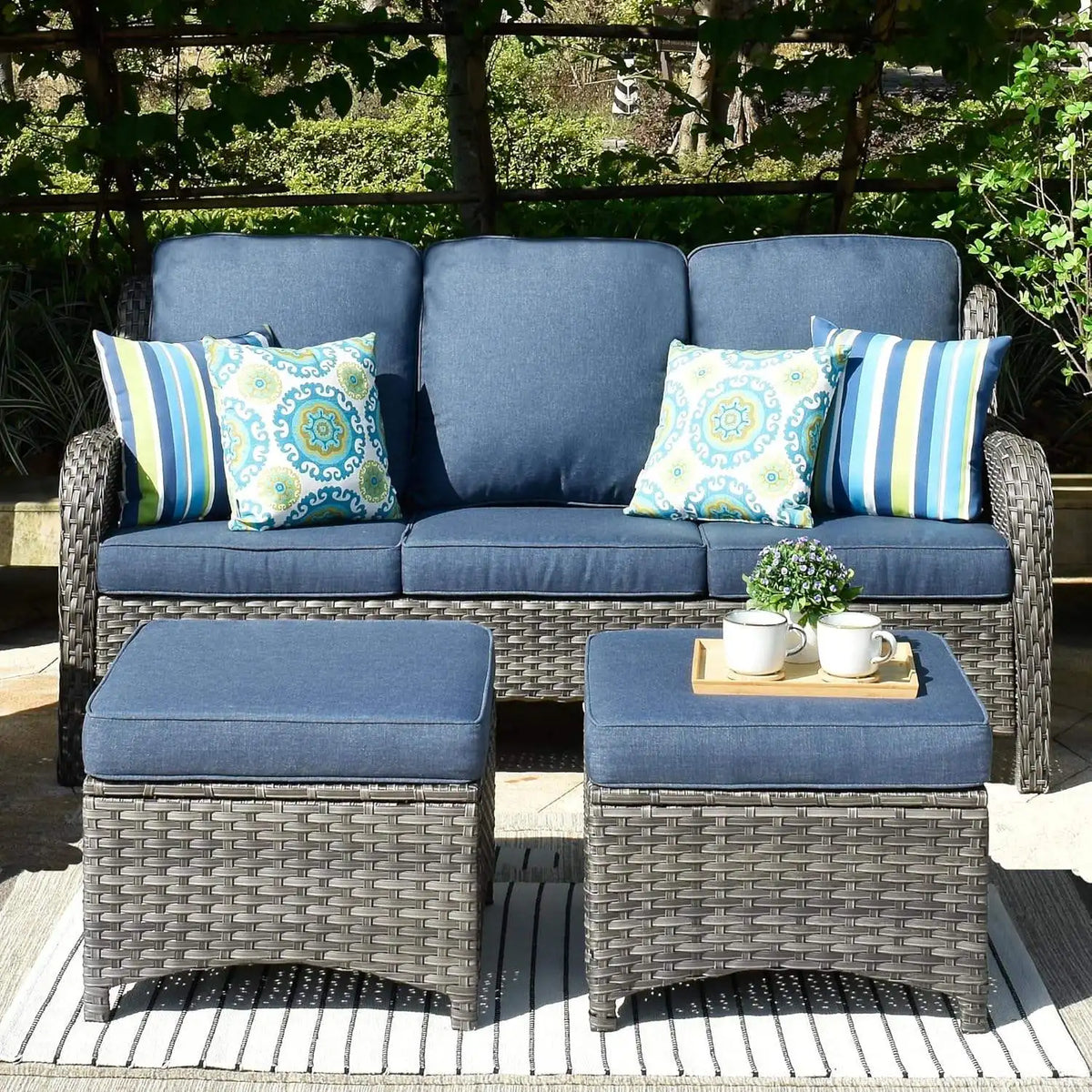 Outdoor Sofa Patio Furniture Set, Weather-Resistant PE Rattan Sectional with Cushions for Backyard.Garden.Deck, Easy-Clean, All-