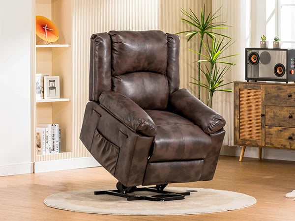 Comhoma Power Lift Recliner for Elderly, Lift Chair with Heat and Massage, Pu Recliner Sofa with Timing Function, Brown