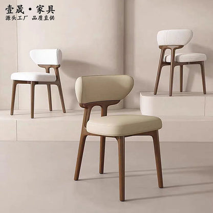 Solid wood dining chair, home-use Nordic designer leather white ash wood chair