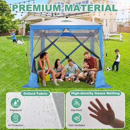 8x8ft Pop Up Gazebo Screen Tent Portable Outdoor Canopy Sunshade Shelter Awning With Carry Bag Ground Stakes With 3 Sidewall
