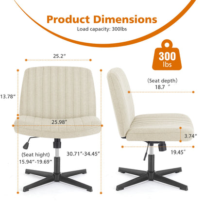 JHK Cross Legged Office Living Room Rocking Gaming Chair Armless Wide Desk Adjustable Swivel Fabric Task Vanity Home Office