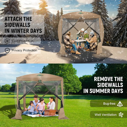 8x8ft Pop Up Gazebo Screen Tent Portable Outdoor Canopy Sunshade Shelter Awning With Carry Bag Ground Stakes With 3 Sidewall
