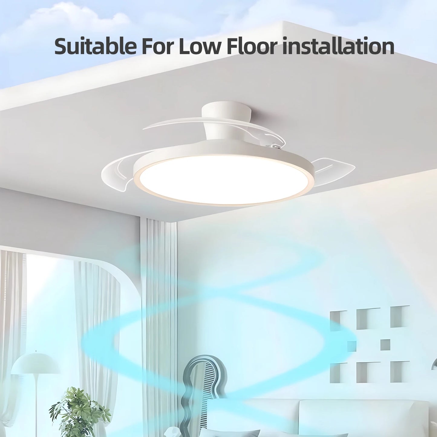 Modern Ceiling Fan Sealing Fan Led Lighting Silent Invisible Blade Lamps Suitable for Living Room Dining Room Study Kitchen