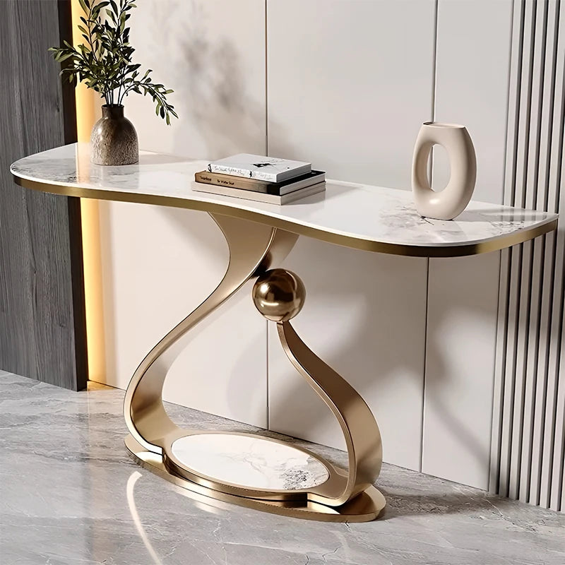 Modern Entryway Hallway Extendable Stone Top Italian Light Luxury Long Narrow Console Table Metal Base Customizable Design