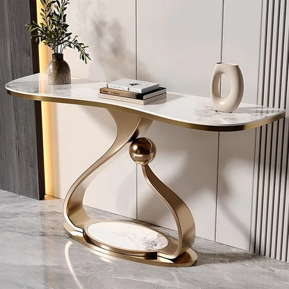 Modern Entryway Hallway Extendable Stone Top Italian Light Luxury Long Narrow Console Table Metal Base Customizable Design