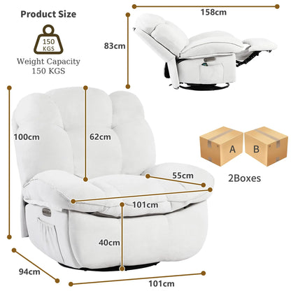 Electric Recliner Relax Chair with Heating, USB-A and USB-C Charging Ports for Bedroom, Living Room, Study - White