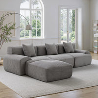 Dark Grey Modular Corduroy Sectional Sofa, Free Combination Lounge Couch with Ottoman, Modern Modular Sofa Set for Living Room