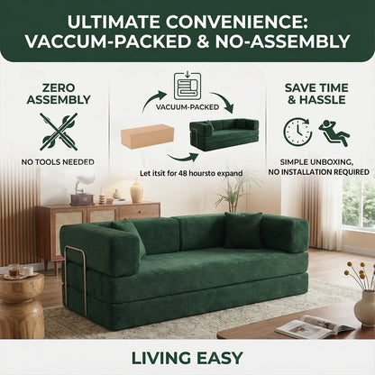 Queen Size Futon Sofa Bed 79' Convertible Couch 4-in-1 Folding Corduroy Boneless Sleeper Loveseat for Living Room