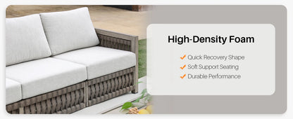 SeeHill 3-Seater Outdoor Sofa, Aluminum Patio Couch with Washable Cushions, Rope Weave Deep Seating Sofa for Garden, Gray Oak