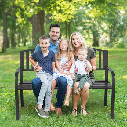 50" Heavy-Duty Garden Bench,600LBS Wrought Iron Welcome Patio Bench with PVC Back and, Outdoor Bench with Armrests for Porch