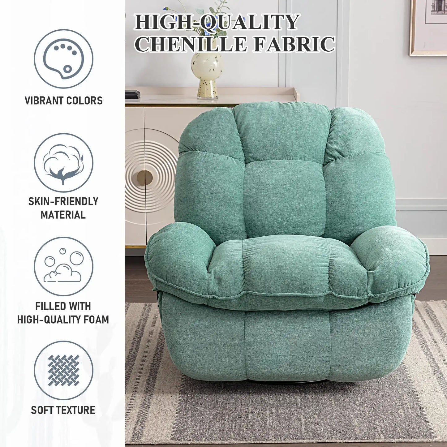 Electric massage and relaxation armchair in mint green, multi-piece airbag massage sofa, adjustable and swivel armchair