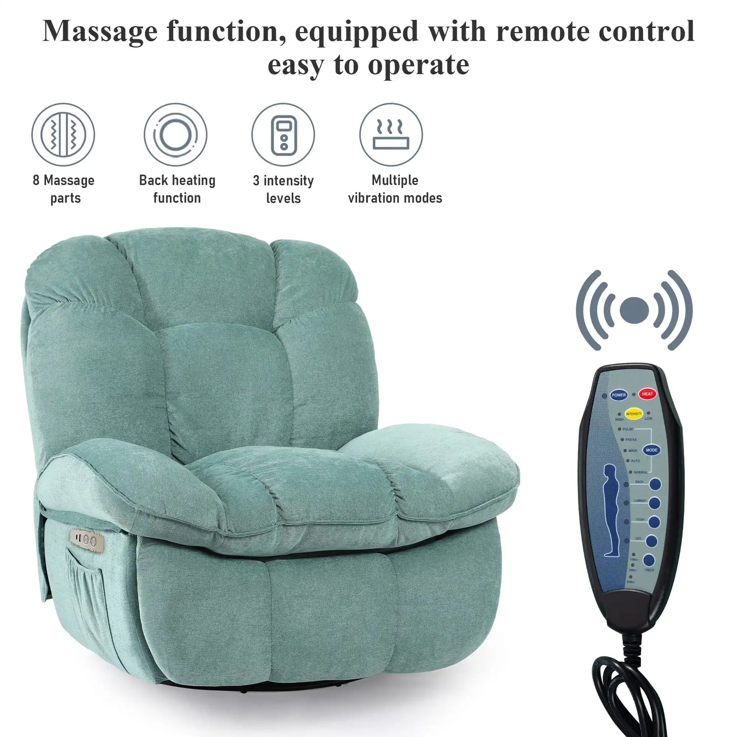 Electric massage and relaxation armchair in mint green, multi-piece airbag massage sofa, adjustable and swivel armchair