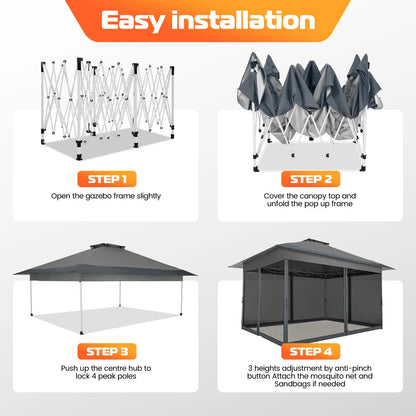 13x13FT Pop Up Gazebos On Clearance Canopy Tent- Upgrade Metal Outdoor Canopy Waterproof - Portable Gazebo with Mosquito Nettings, 4 Ropes 8 Stakes and Carry Bag for Patio Garden
