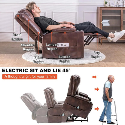 Comhoma Power Lift Recliner for Elderly, Lift Chair with Heat and Massage, Pu Recliner Sofa with Cup Holder