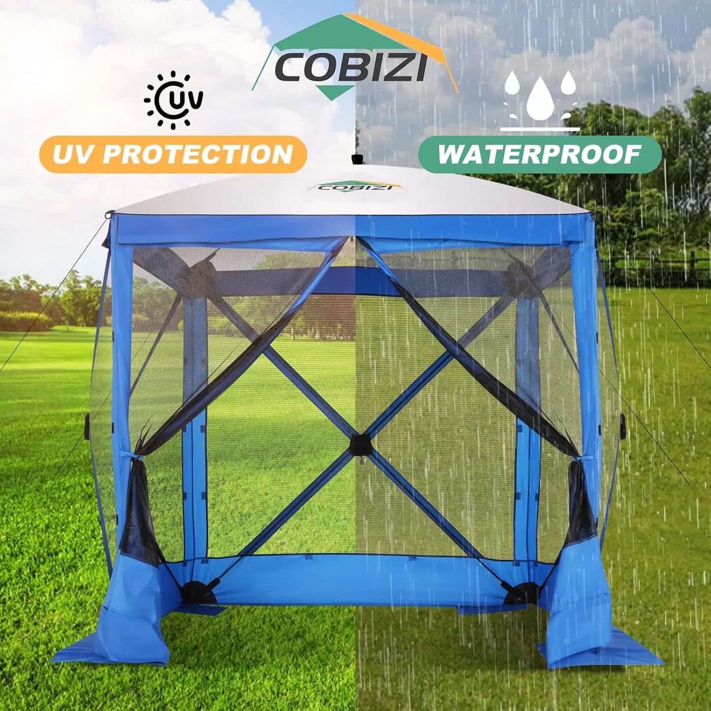 8x8ft Pop Up Gazebo Screen Tent Portable Outdoor Canopy Sunshade Shelter Awning With Carry Bag Ground Stakes With 3 Sidewall