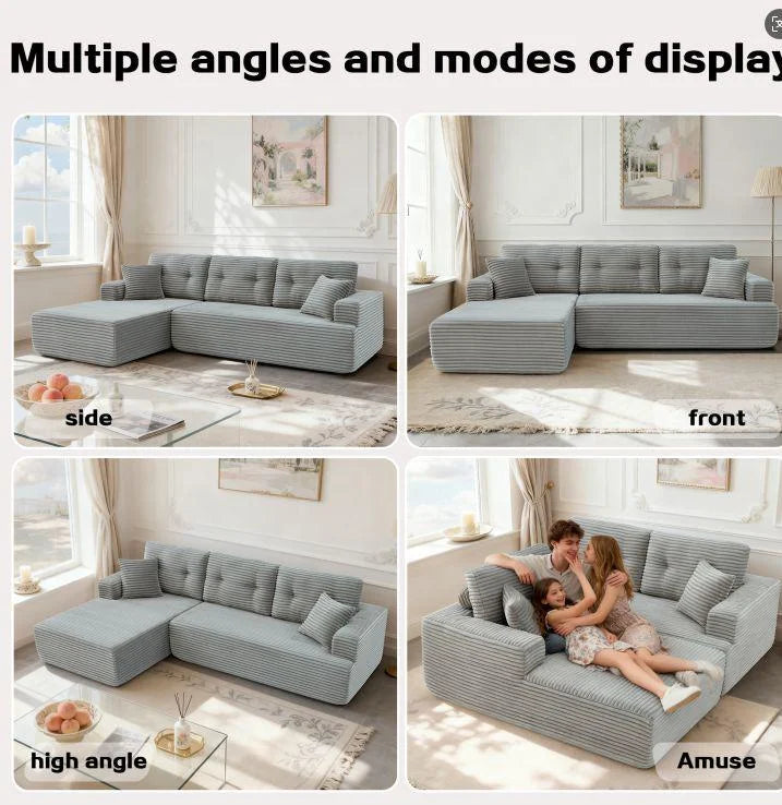 US Local Stock Modern L-Shaped Fabric Sponge-Filled Comfortable Sectional 3 Seater Chaise Sofa for Apartment/Villa Use-Hot