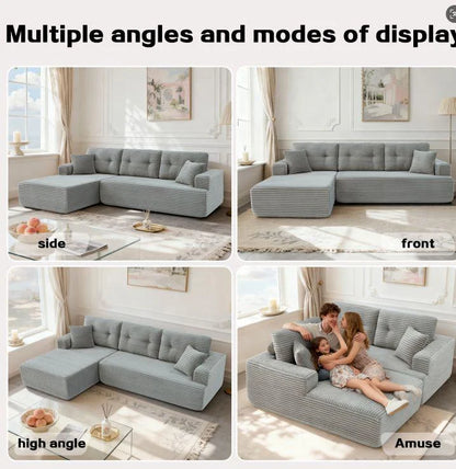 US Local Stock Modern L-Shaped Fabric Sponge-Filled Comfortable Sectional 3 Seater Chaise Sofa for Apartment/Villa Use-Hot