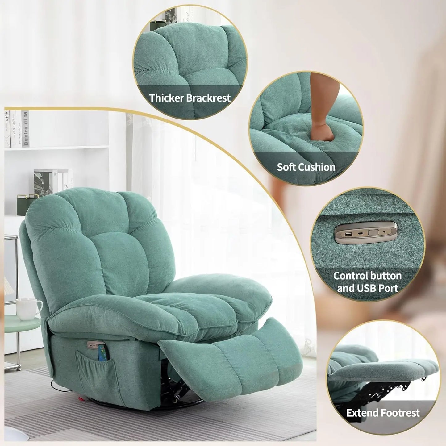 Electric Relaxation armchair Relaxation armchair with Massage and Heating Function with USB-A and USB-C Charging Port for Bedroom,