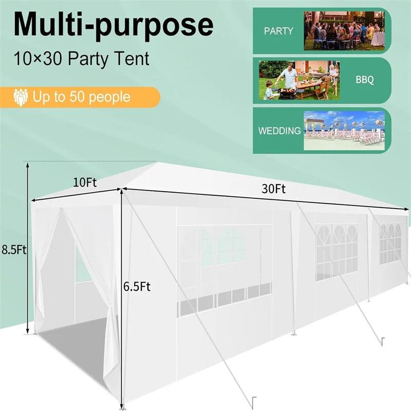 10x10/10X20/10x30FT Party Tent Outdoor Canopy Tent with Sidewalls Upgrade Removable, White Tents for Parties Waterproof
