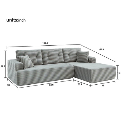 US Local Stock Modern L-Shaped Fabric Sponge-Filled Comfortable Sectional 3 Seater Chaise Sofa for Apartment/Villa Use-Hot