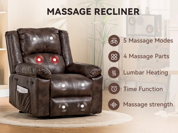 Comhoma Power Lift Recliner for Elderly, Lift Chair with Heat and Massage, Pu Recliner Sofa with Timing Function, Brown