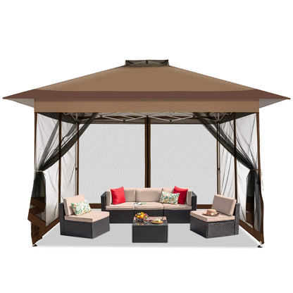 13x13FT Pop Up Gazebos On Clearance Canopy Tent- Upgrade Metal Outdoor Canopy Waterproof - Portable Gazebo with Mosquito Nettings, 4 Ropes 8 Stakes and Carry Bag for Patio Garden