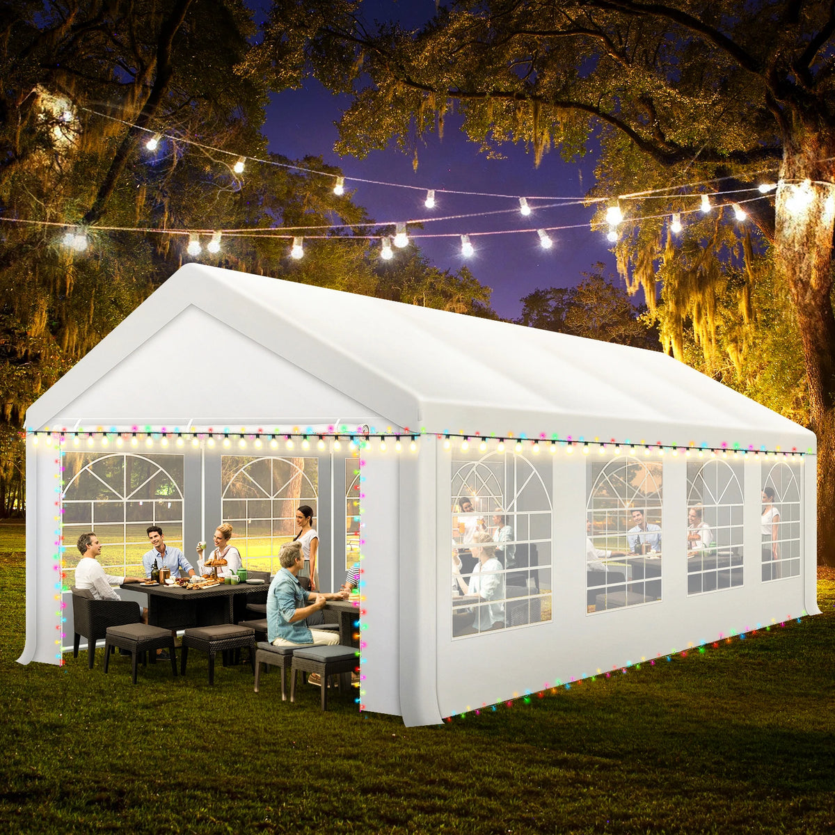 10x30FT Party Tent Heavy Duty, Large Outdoor Wedding Tents for Parties with 8 Sidewalls & Built-in Sandbags,Waterproof Event Canopy Gazebo Commercial Tent for Carport,Camping,Patio,Windproof