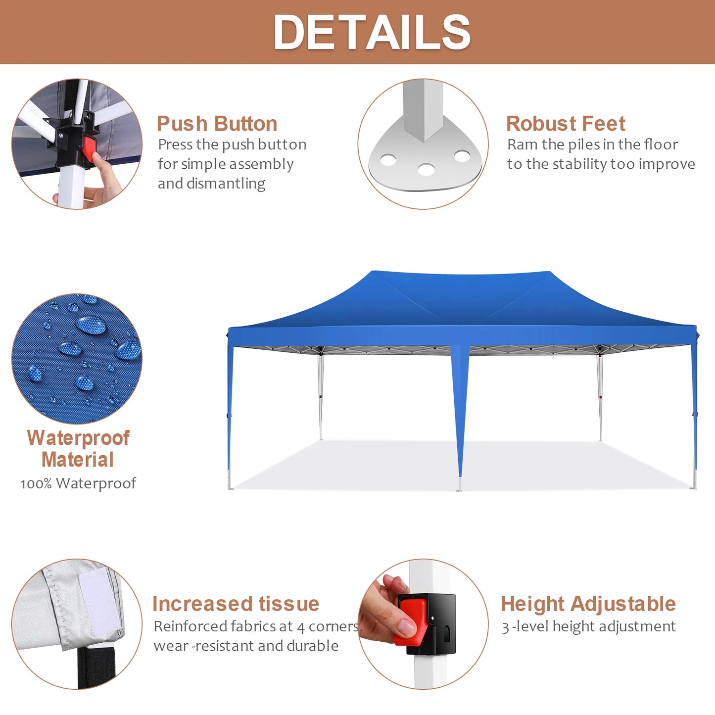 10x20ft Pop Up Canopy Gazebo With 6 Sidewall Wedding Party Outdoor Gazebos UV50+ Waterproof Tent For Parties 3 Adjustable Height