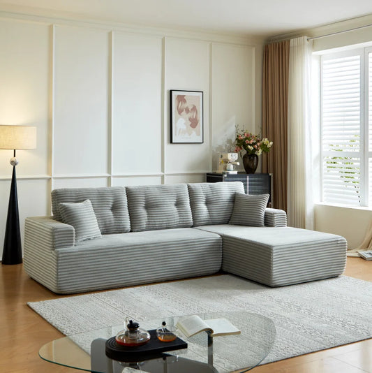 US Local Stock Modern L-Shaped Fabric Sponge-Filled Comfortable Sectional 3 Seater Chaise Sofa for Apartment/Villa Use-Hot