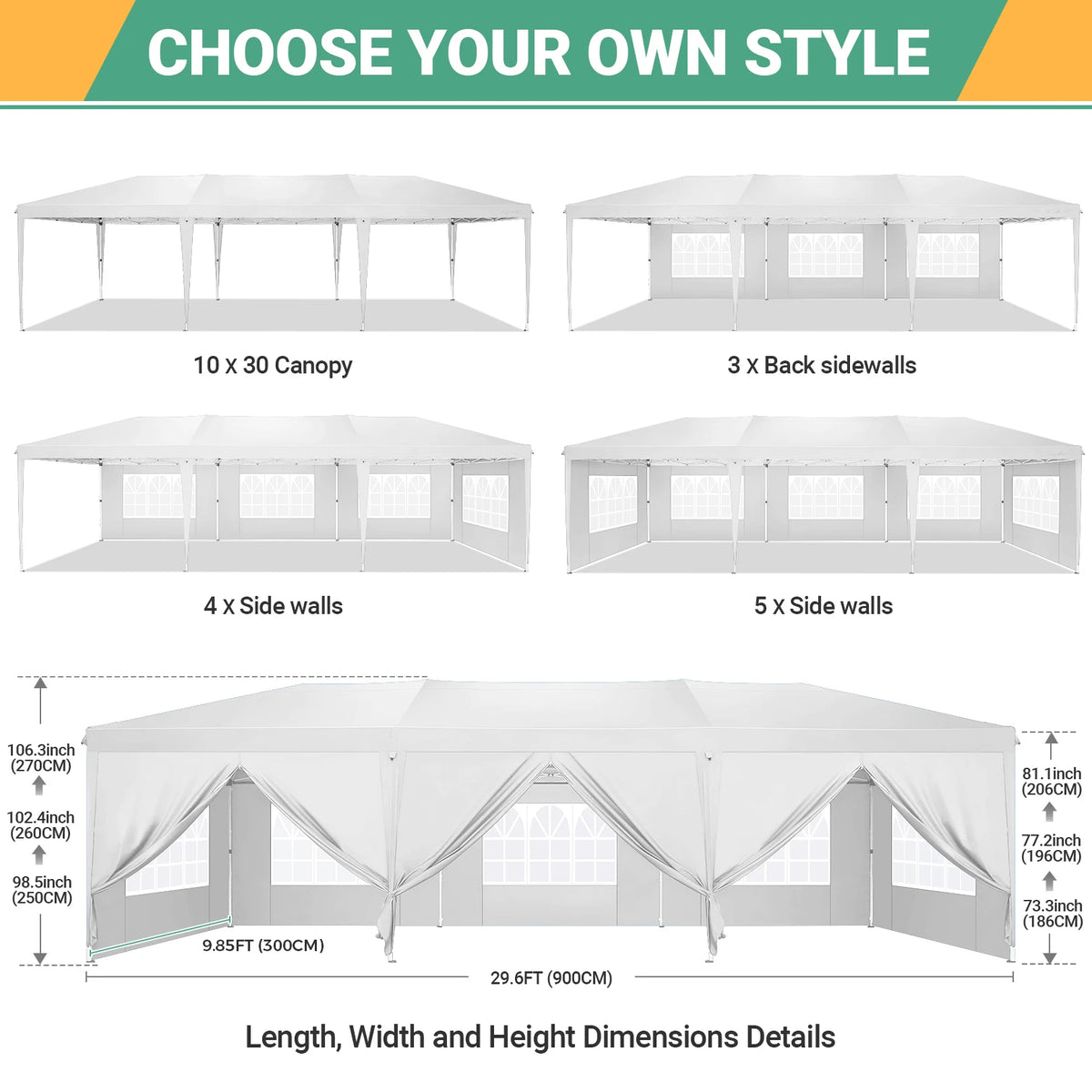 10x30ft Pop Up Canopy Tent with 8 Sidewalls Tents for Party Waterproof Camping Canopy,Outdoor Portable Gazebo for Backyard