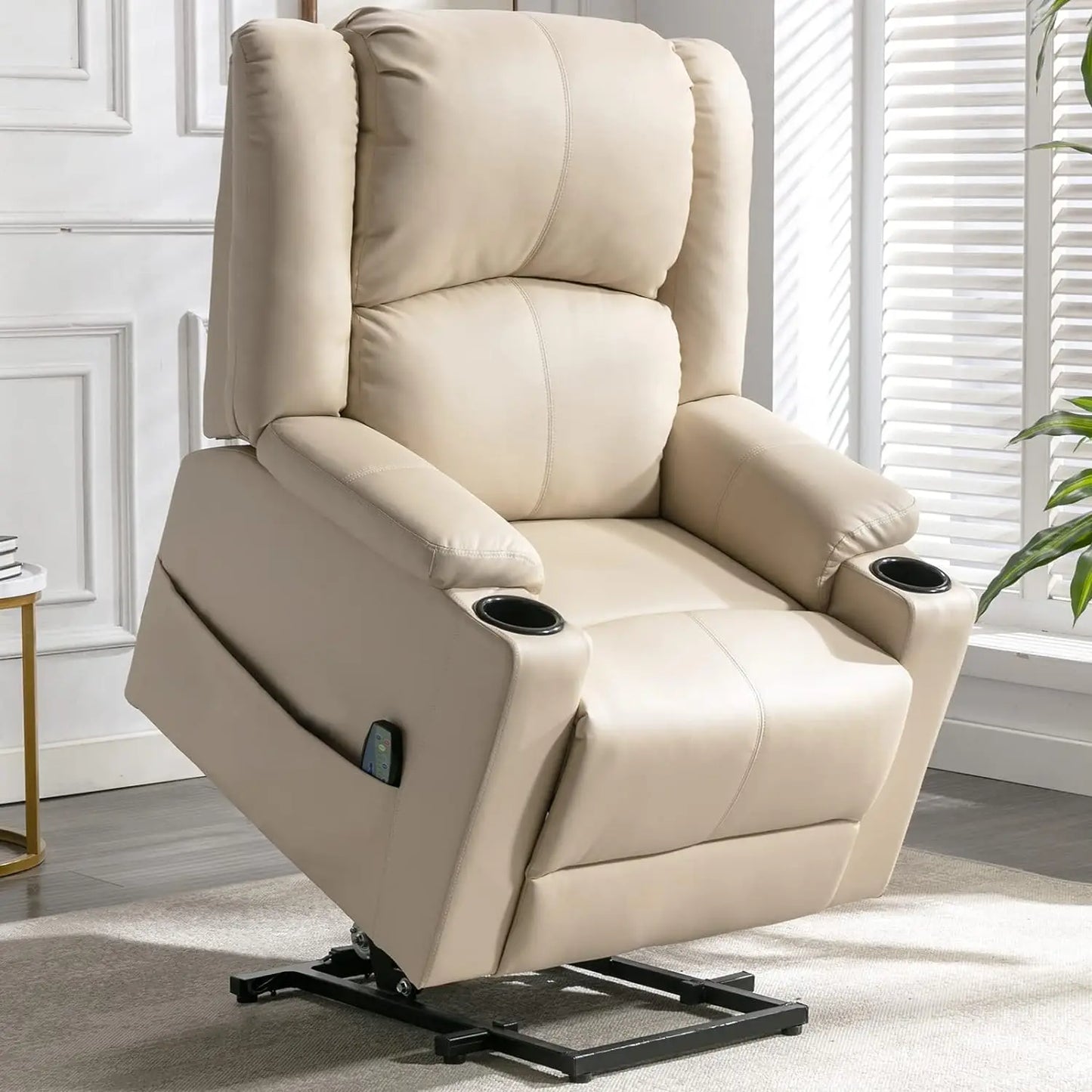 Comhoma Power Lift Recliner for Elderly, Lift Chair with Heat and Massage, Pu Recliner Sofa with Cup Holder