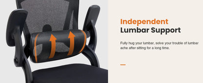 JHK Ergonomic Mesh Adjustable Lumbar Support Office Chair 120°Tilt High Back Comfortable Computer Chair with Soft Flip Up Arms