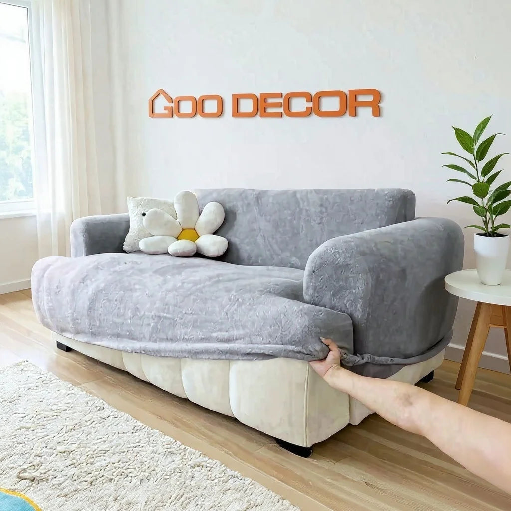 Customized 3-Seater Solid Modern Sofa Cover Elastic Stretch Slipcover Plush Material for Living Room Bedroom Patio